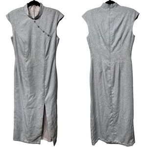 Vintage J.R. Nites by Caliendo Silver Gray Sparkly Formal Midi Dress Cap Sleeve